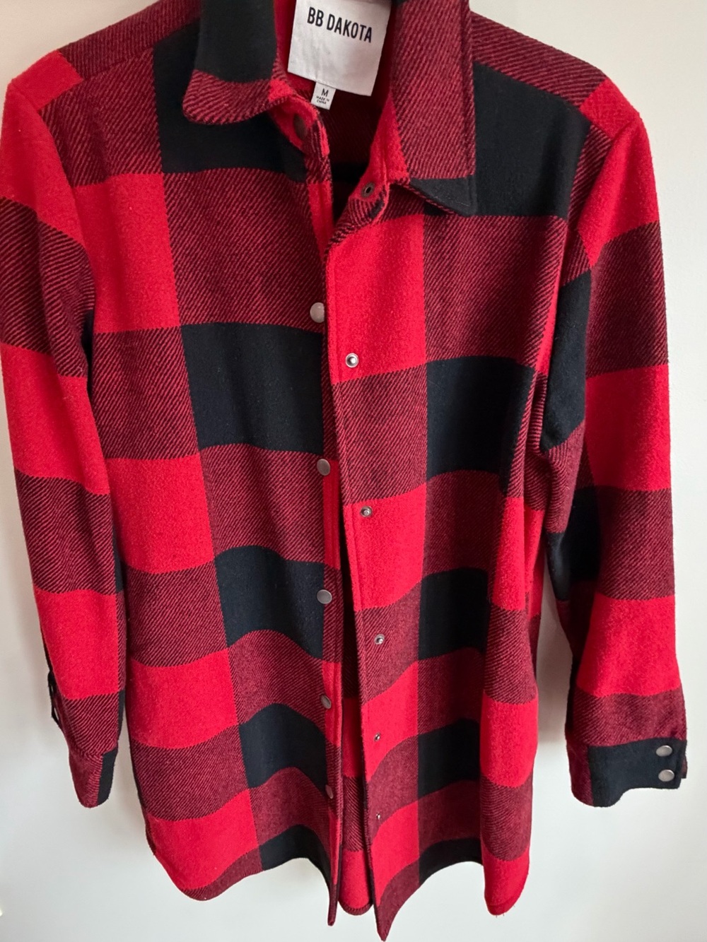 BB Dakota Red and Black Buffalo Plaid Button-Front Shirt Jacket